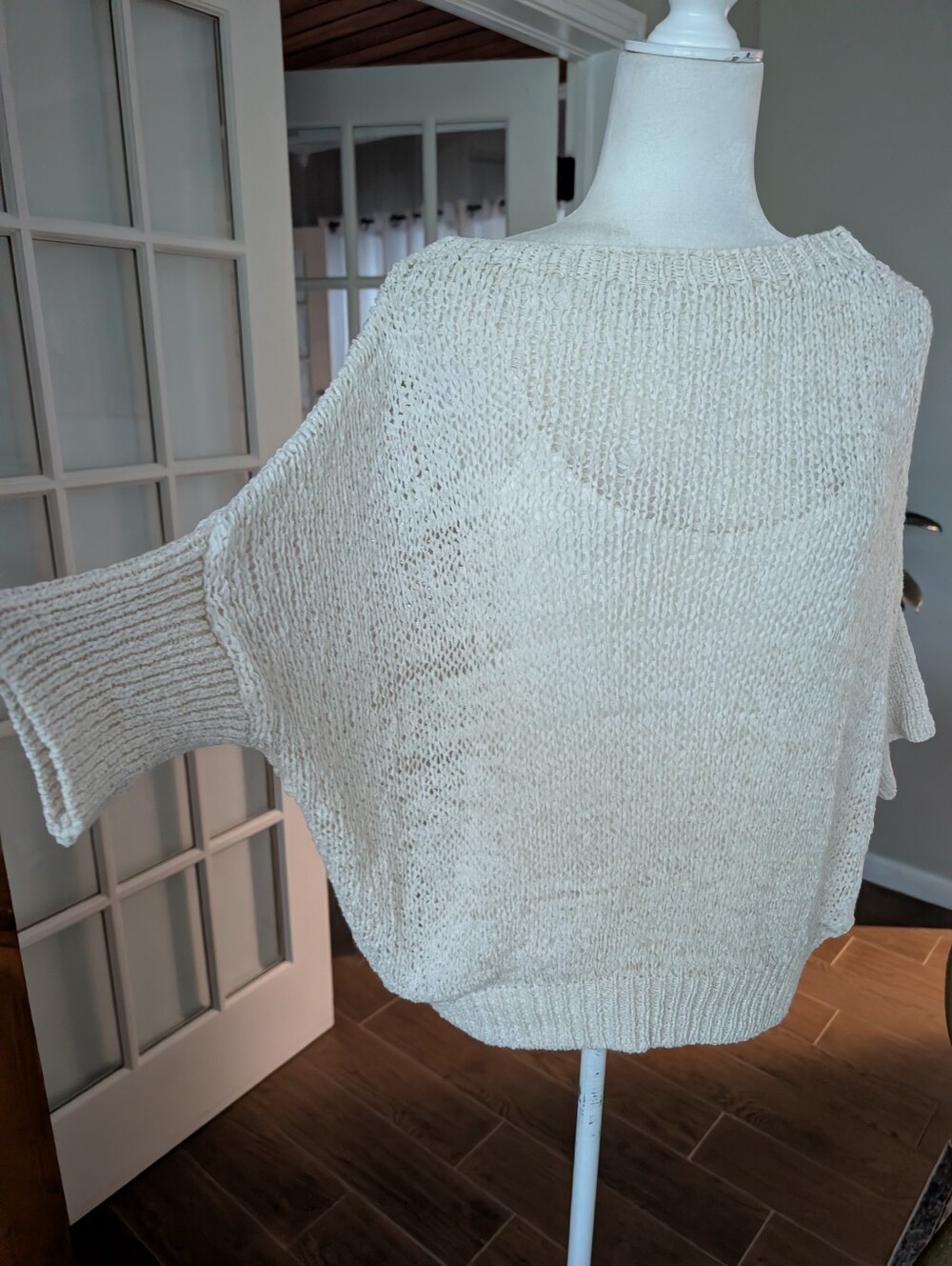 Brand Bazar Cream Open-Knit Dolman Sweater